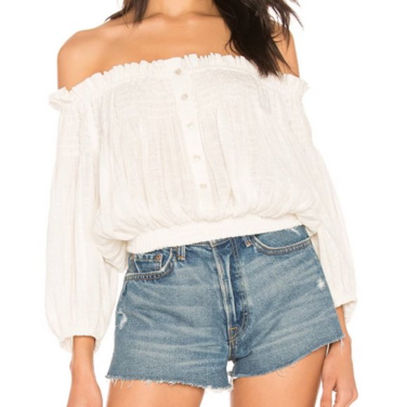 Free People Tops - Free People NWT Dancing Till Dawn Top Off Shoulder Crop Elastic Waist Boho Top S